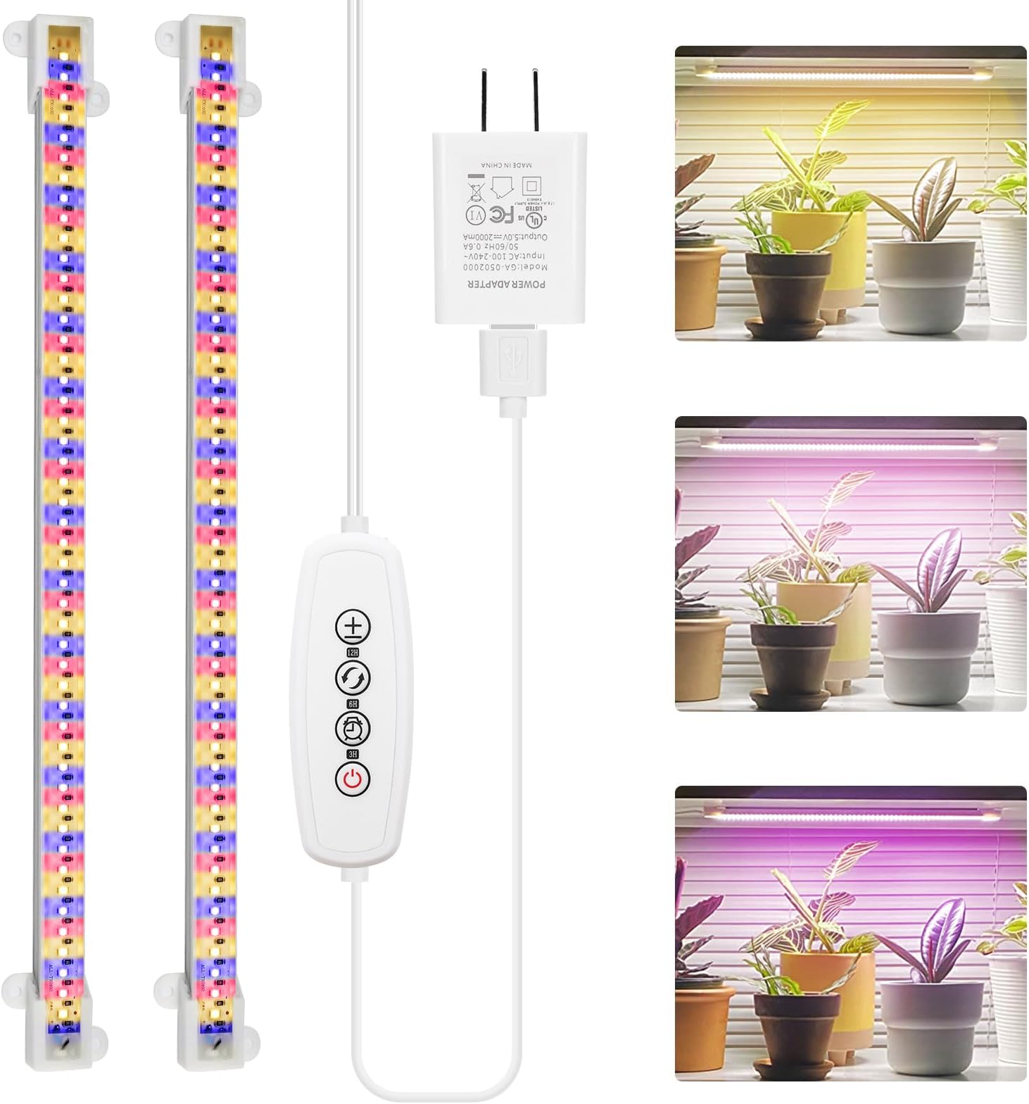 Grow Lights for Indoor Plants Full Spectrum, Grow Light Strips with Auto Timer 3/6/12 H, Plant Lights with Red Blue White LEDs, 3 Lighting Modes,5 Dimmable Levels, 2 Packs,Updated Controller