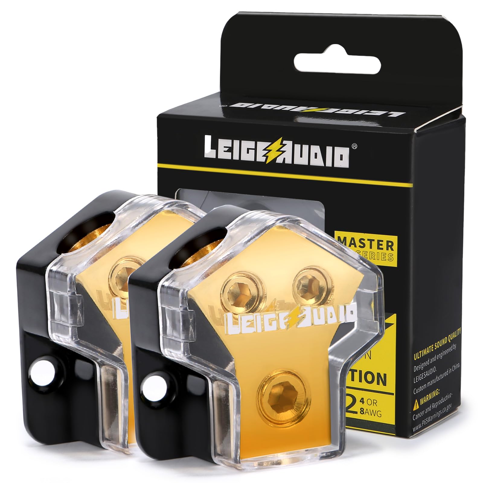 2PACK 0/2/4 Gauge in 4/8 Gauge Out 2 Way Amp Copper Power Distribution Block for Car Audio Splitter