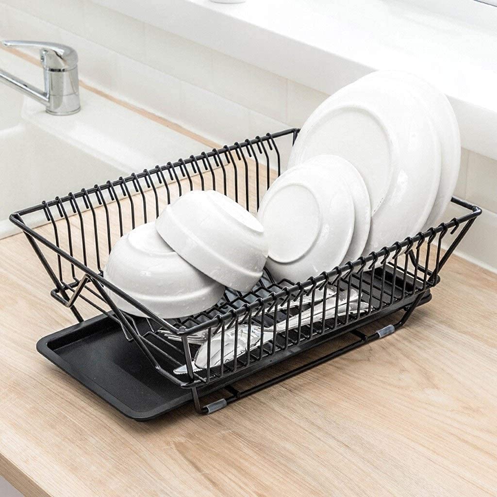 Escurreplatos Escurridor De Platos Estante Secado con Soporte Utensilios Tablero Drenaje para Cocina Organización Cocina(Black)