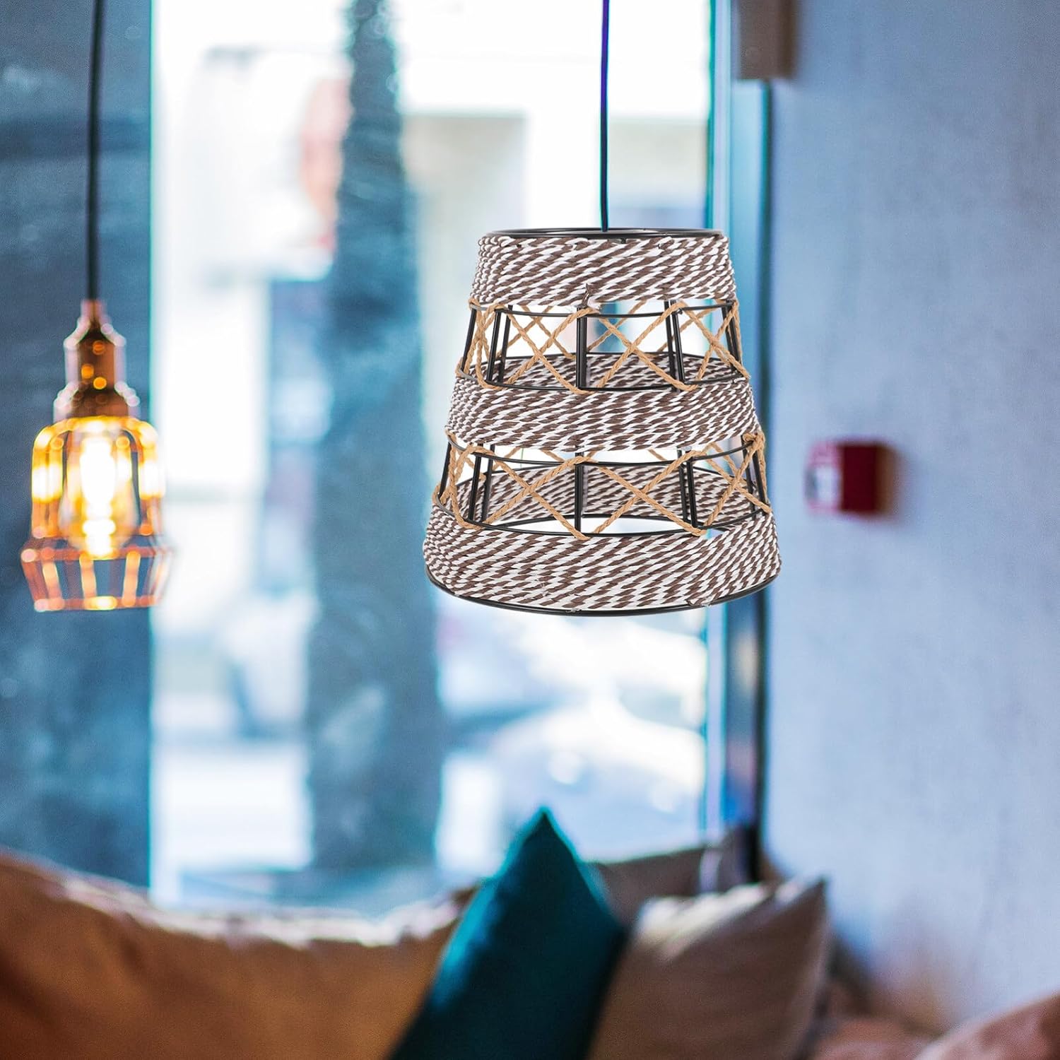 Uonlytech Woven Ceiling Lamp Shade Rope Pendant Light Cover for Living Room Bedroom Office Decorative Replacement Lampshade Easy to Install Nordic Style