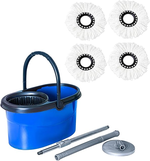 K-ONE 360 Spin Mop Bucket Set with Spin Wringer with 4 Microfiber Mop Pad Head Telescopic Easy Press Handle Home Cleaning Clean Floor