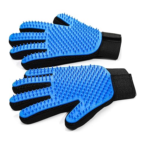 NVNAN Cat & Dog Grooming Gloves for Shedding - Efficient Deshedding Pet Grooming Gloves 2-in-1 Deshedding Brush & Massage Mitt-Safe for Dogs & Cats (1 Pair Blue) - Blue