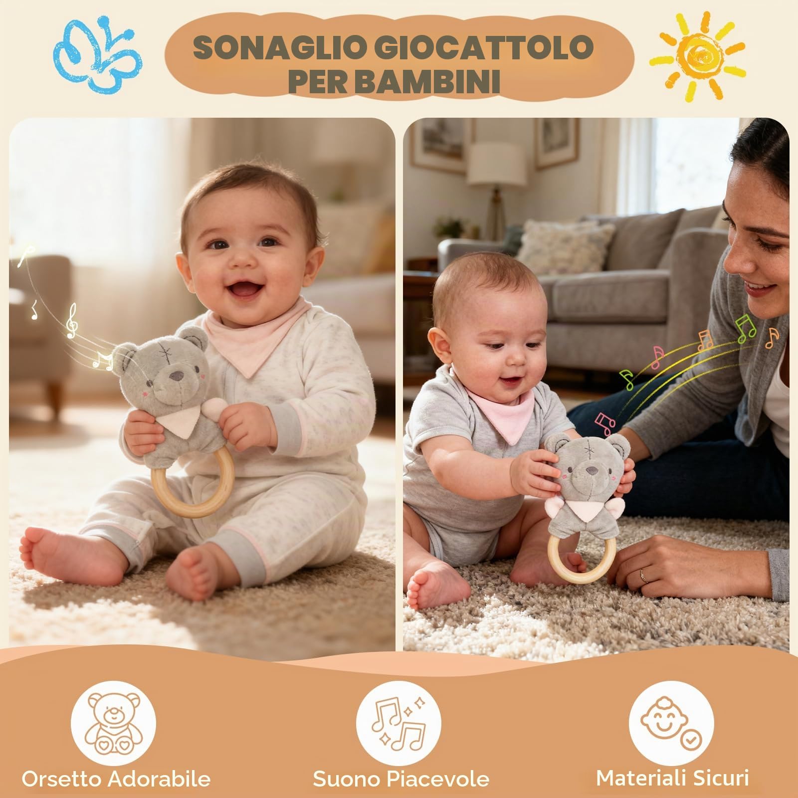 Topsky Regalo neonato, set regalo per ragazzi e ragazze, libro sensoriale, coperta, calzini fasciatoio, sonaglio, bavaglini, biglietti miliari, regalo per nascita, baby shower