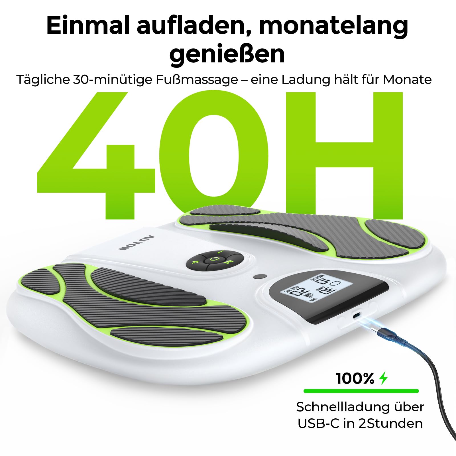AUVON TENS & EMS Durchblutungs-Stimulator für Schmerzen & Durchblutung, 10 Modi 50 Intensitätsstufen 40h Akkulaufzeit, EMS Fußmassagegerät für medikamentenfreie Entlastung für Senioren/Stehende Berufe