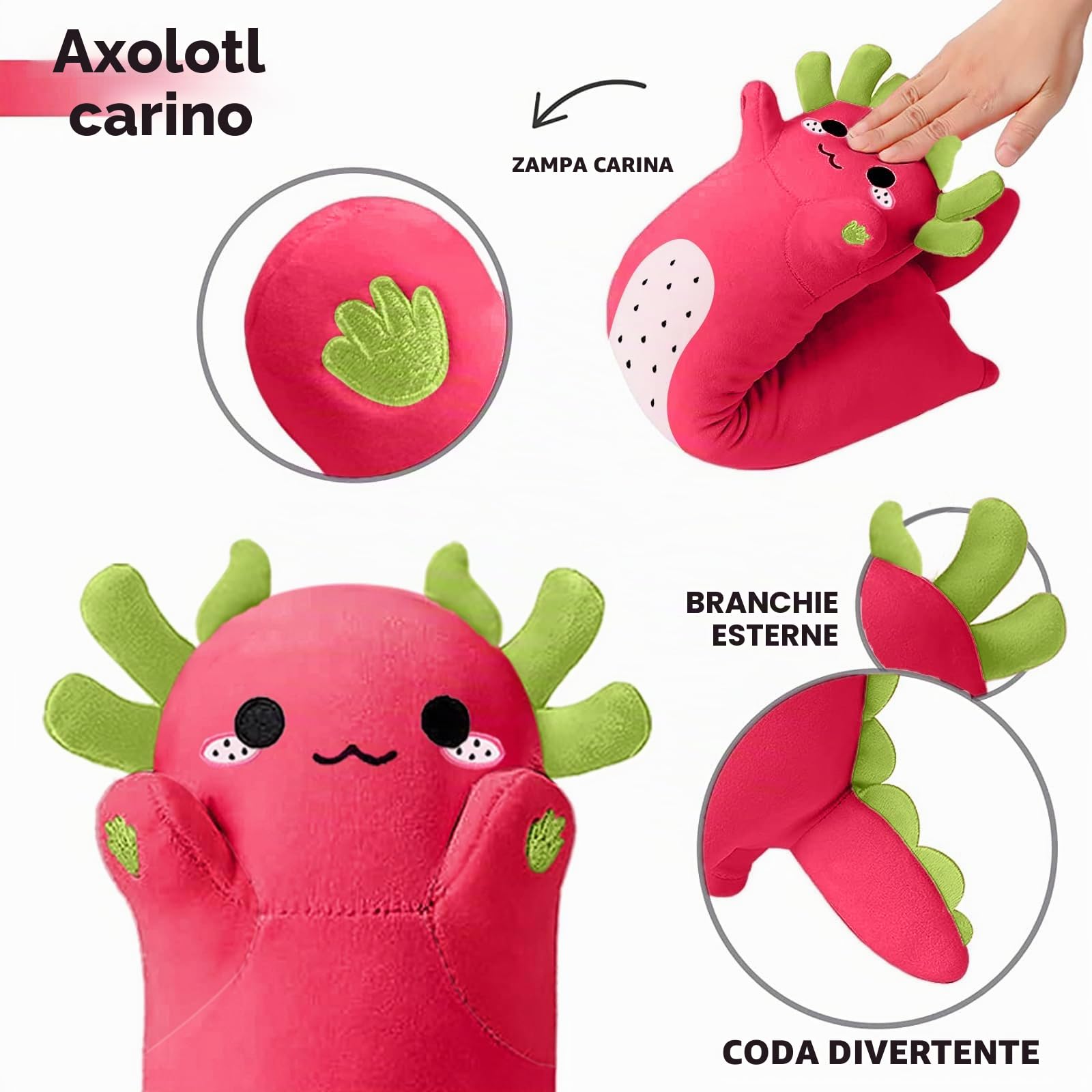 Showicer Peluche Axolotl Kawaii - Cuscino da Tiro Regalo per Bambini e Ragazze 12+ Anni (Rosso, 90 cm)