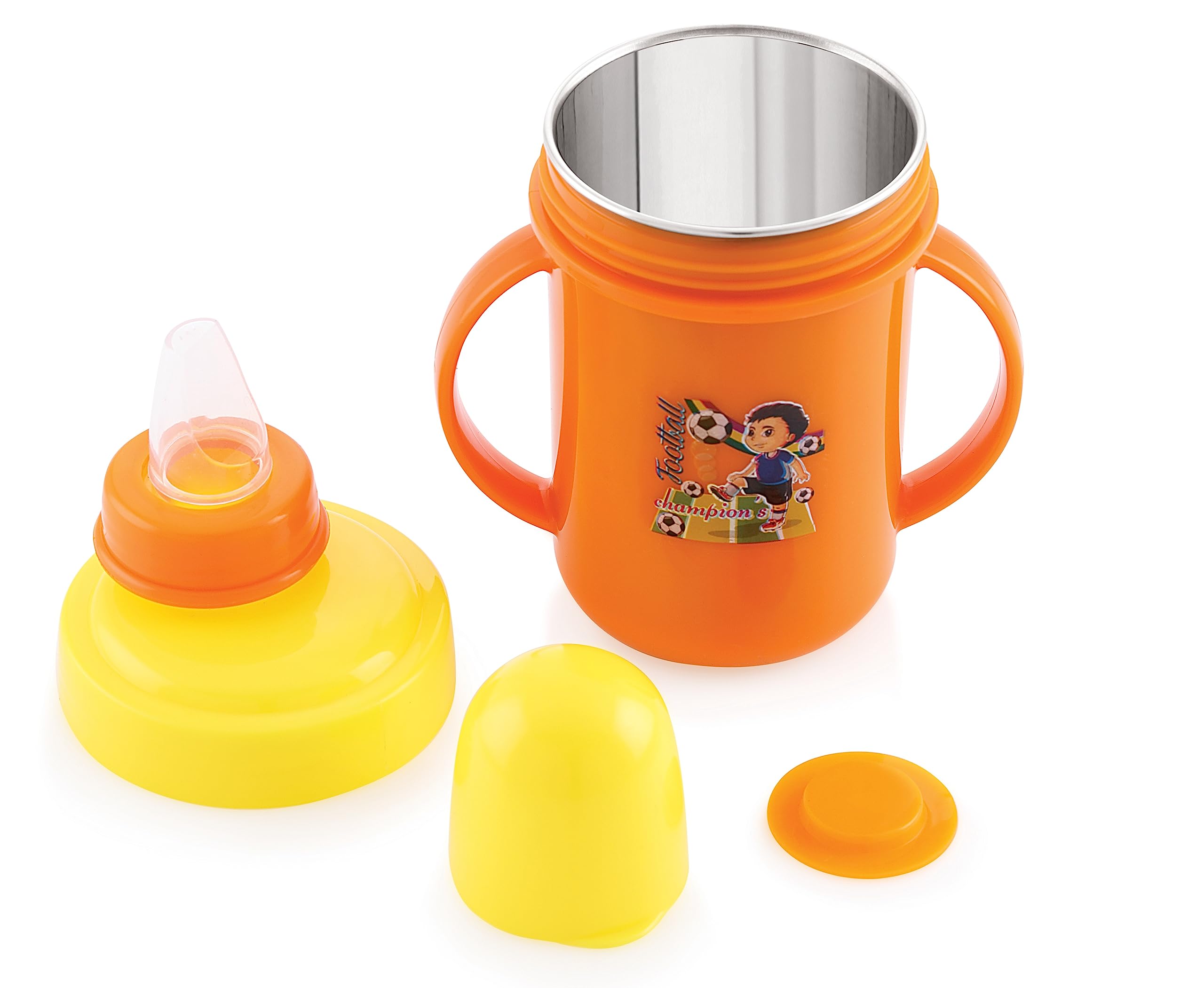 Zerya Hippo Baby Sipper Milk Bottle for Infant Toddler 250 ml, Anti-Spill Sippy Cup with Soft Silicone Nipple BPA Free, with Steel Inner (Orange)-image-18