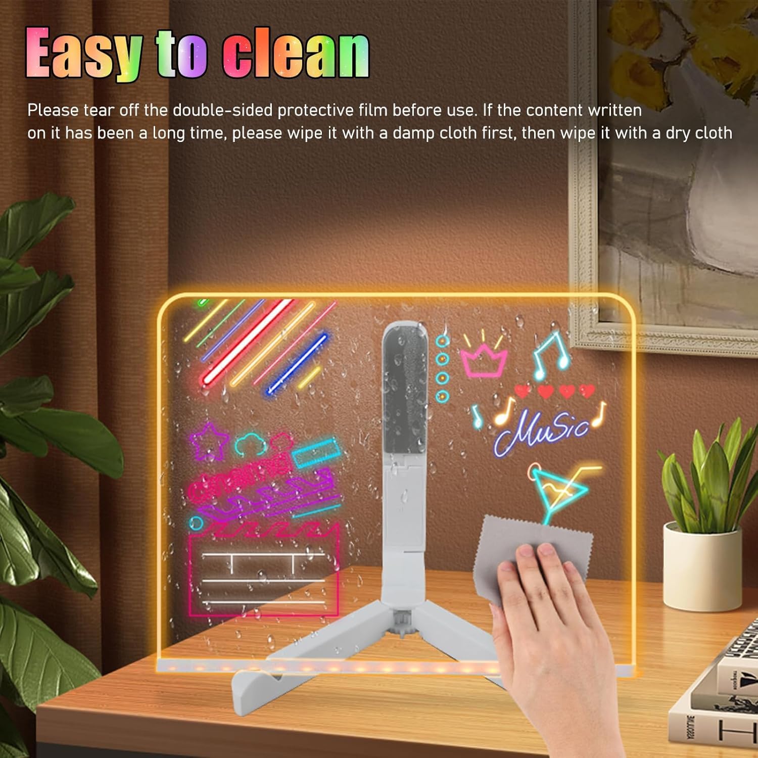 Con Soporte Ajustable,Tablero De Notas Led De Con Colores, Tablero Acrílico Luminoso Con Mensaje Led, Tablero De Escritura Luminoso Transparente, Limpiable, Bloc De Notas (L)