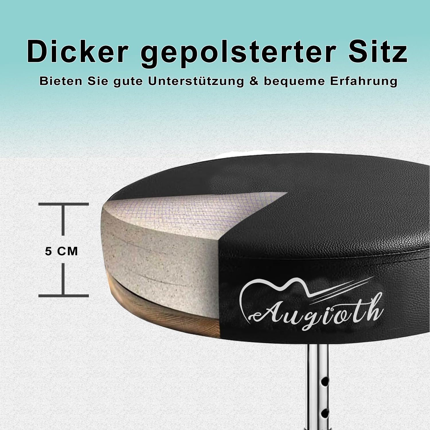 Drumhocker, höhenverstellbarer gepolsterter Schlagzeughocker, dick gepolsterter Sitz für Komfort, robuster Stahlfuß und rutschfesten Füßen