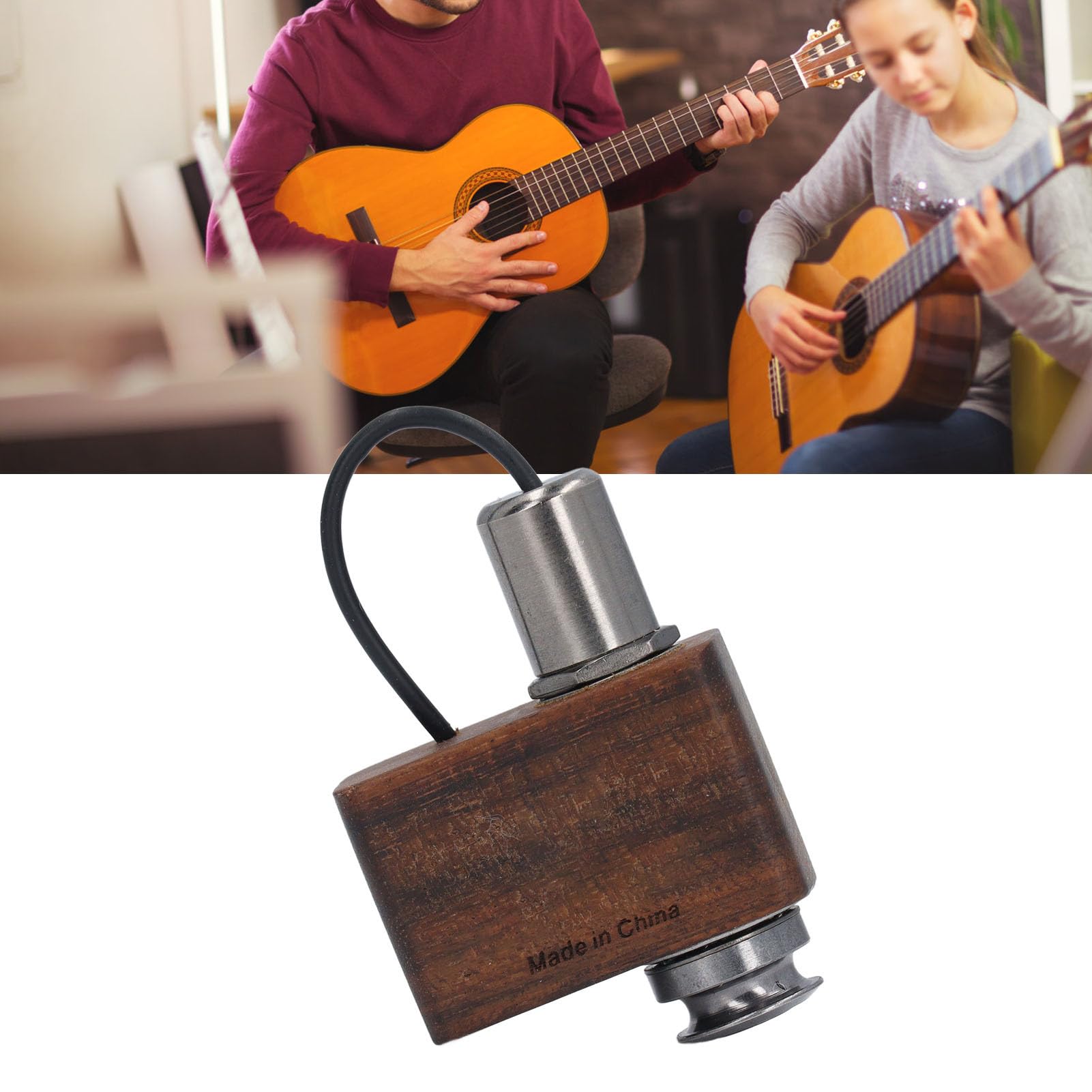 Eujgoov Przetwornik do Gitary Akustycznej, Stick On Piezo do Gitary Ukulele Skrzypce Guzheng Erhu, Metal i materiał z Drewna Nanmu z 2 Mm Ekranowanym Kablem do ćwiczeń Nagraniowych Występ na Scenie