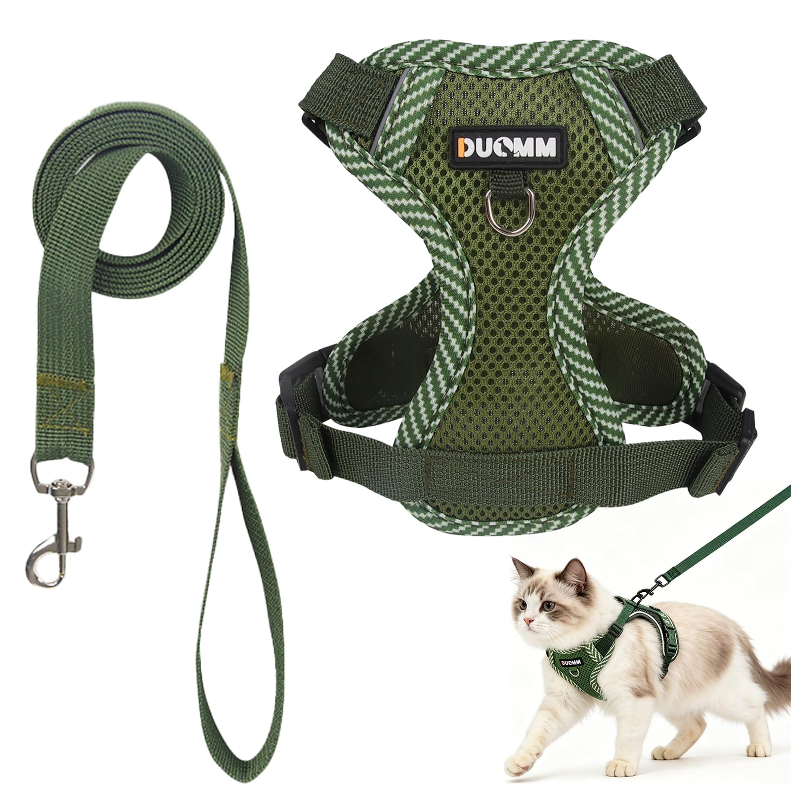 Cat Harness and Lead Set Escape Proof - Adjustable Soft Mesh Cat Harness with Reflective Strips - Breathable Kitten Vest and Lead for Walking, Training and Outdoor Use