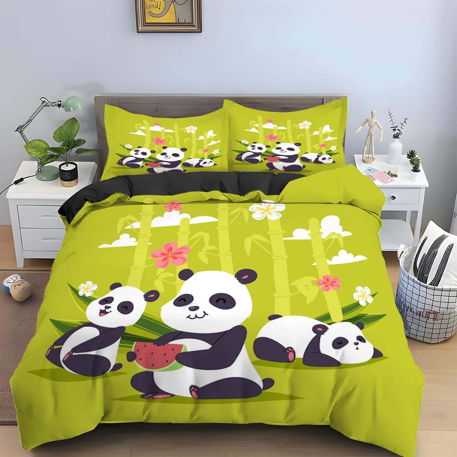 Housse de couette panda 240x260 avec fermeture éclair pratique