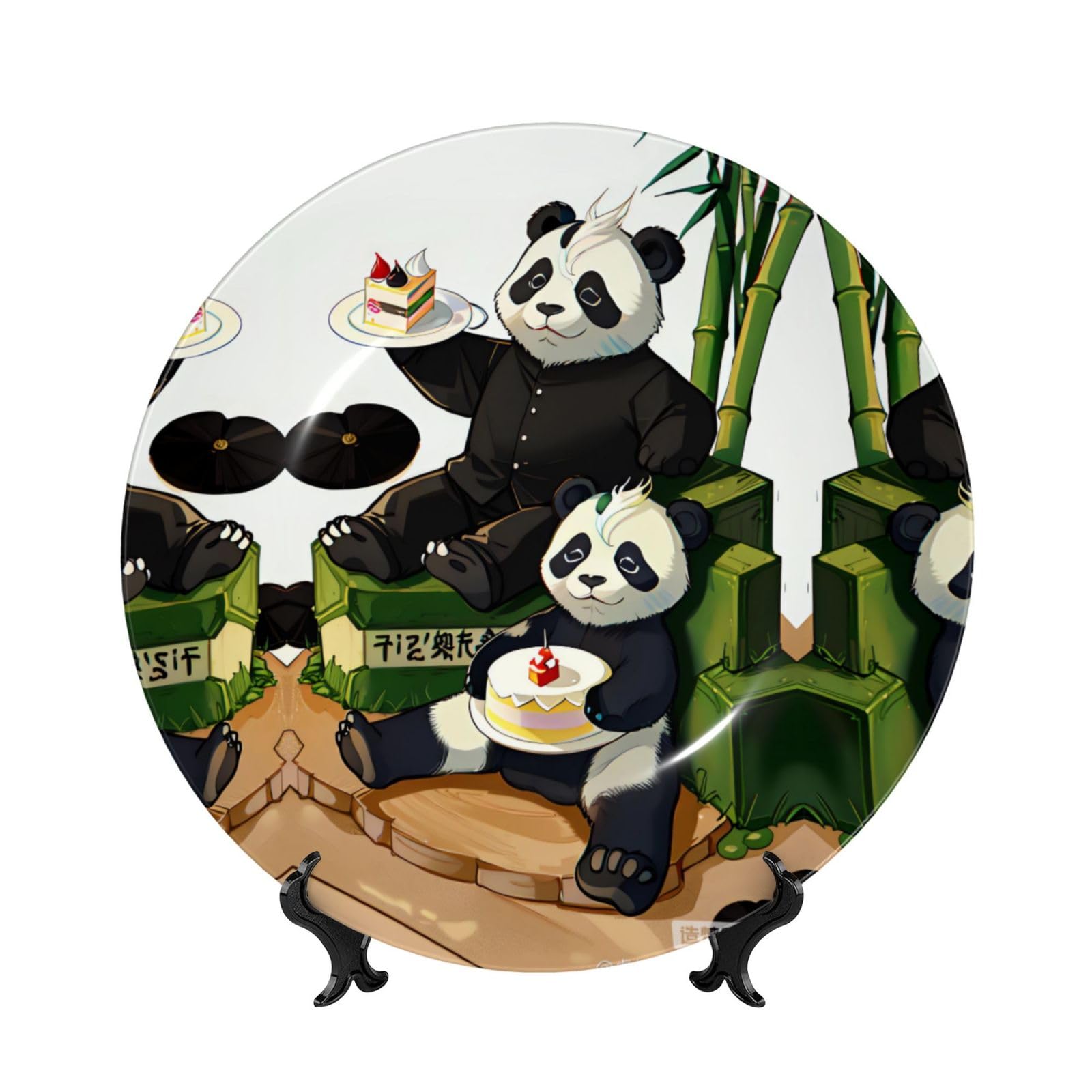 SXZVVBN pandas of Father and son Bone China Decorative Plate Art with Stand Removable Adhesive Hanging for Home Office 7in