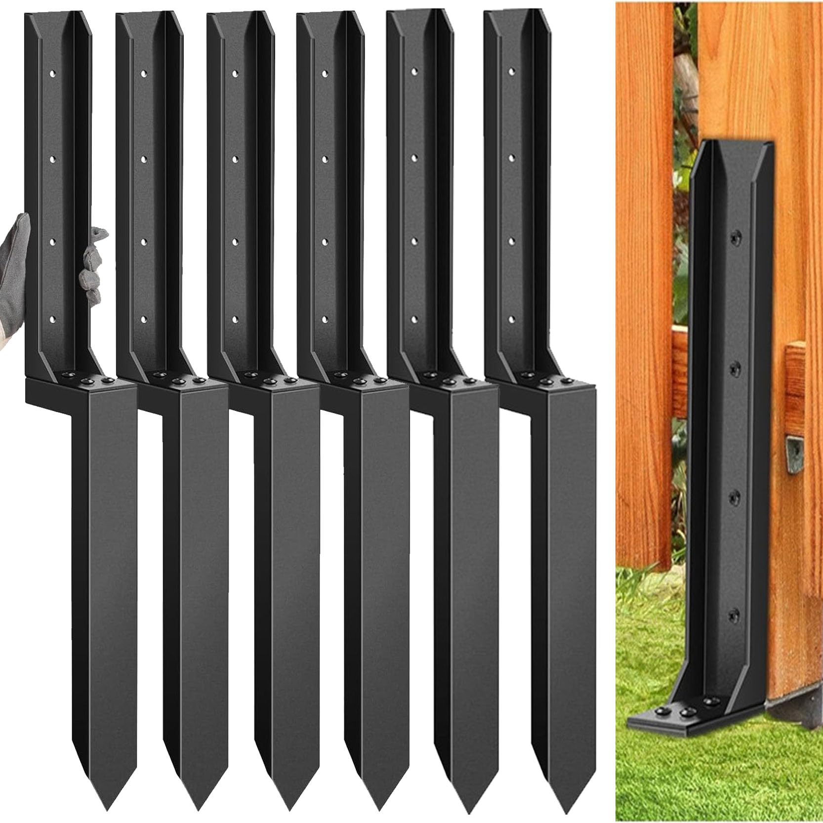 Gouzibhd 6B Post Anchors Fence Post Repair Kit Quick Fix Broken Leaning Wood Posts Support With One-Piece Steel Anchor Stakes And Separate Upper And Lower Parts(Size:43x17x38cm,Color:6b)