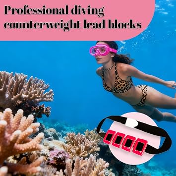 4Pcs Dive Weights Belt Red Coated Diving Weight Block for Scuba Diving Coated Dive Weights Nylon Dive Belt with 1 Metal Quick Release Buckle for Free Diving Underwater Operations