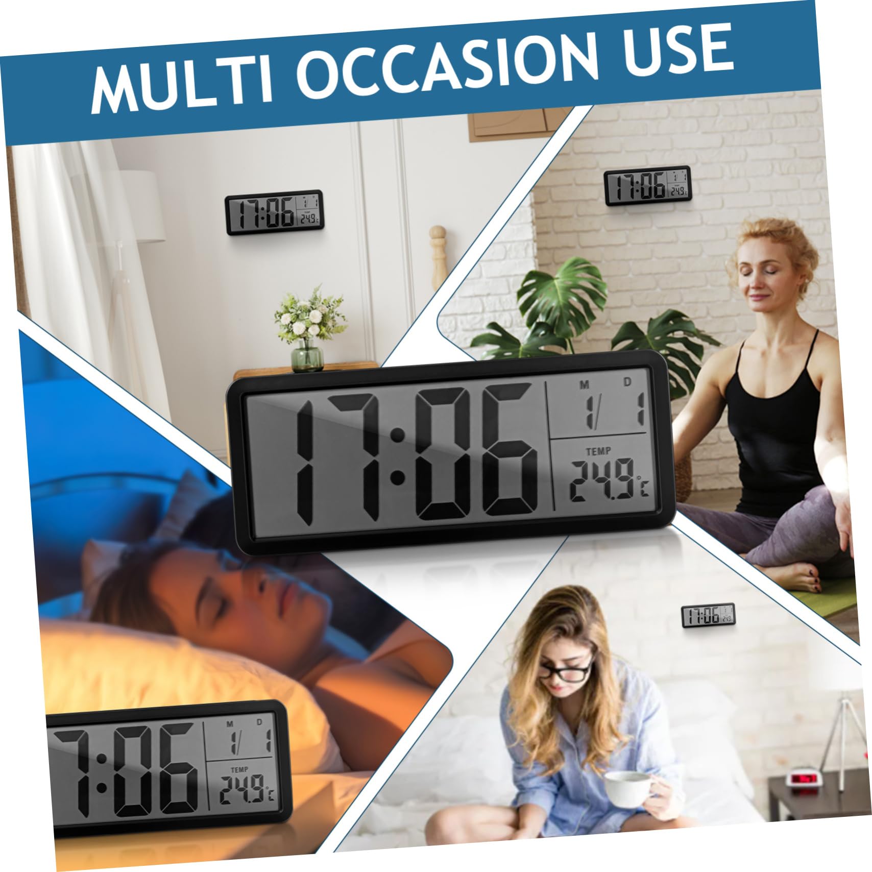 Zerodeko Reloj Digital de Pared con Pantalla LED Fecha y Temperatura Sin Batería Diseño Moderno para Dormitorio Oficina y Hogar Monitor de Integrado