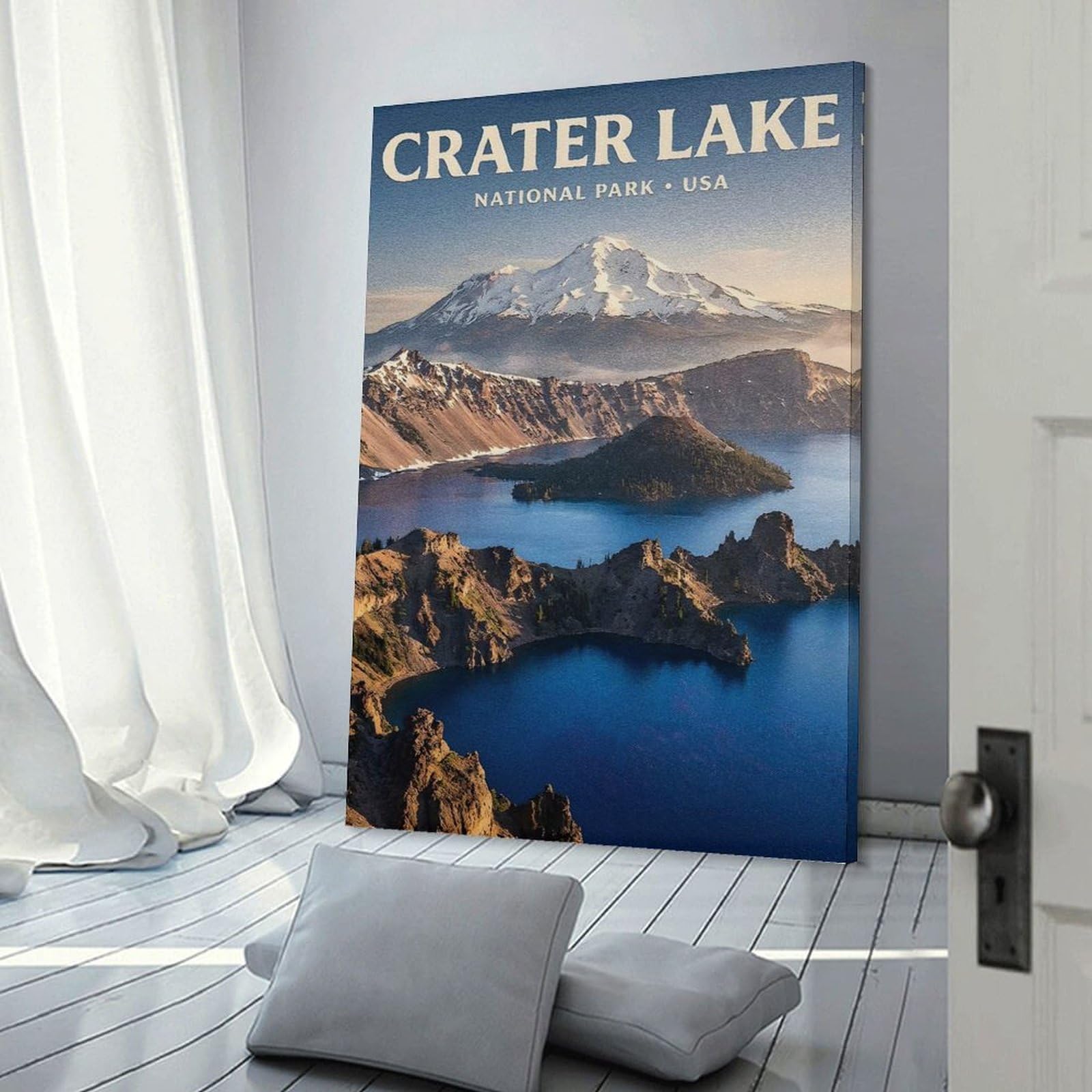 Junmoney Room Decor Wall Art Crater Lake National Park, 24x36inch(60x90cm), for Home Office, Desk Area Or Studio, An Interior Accent for Desk Areas
