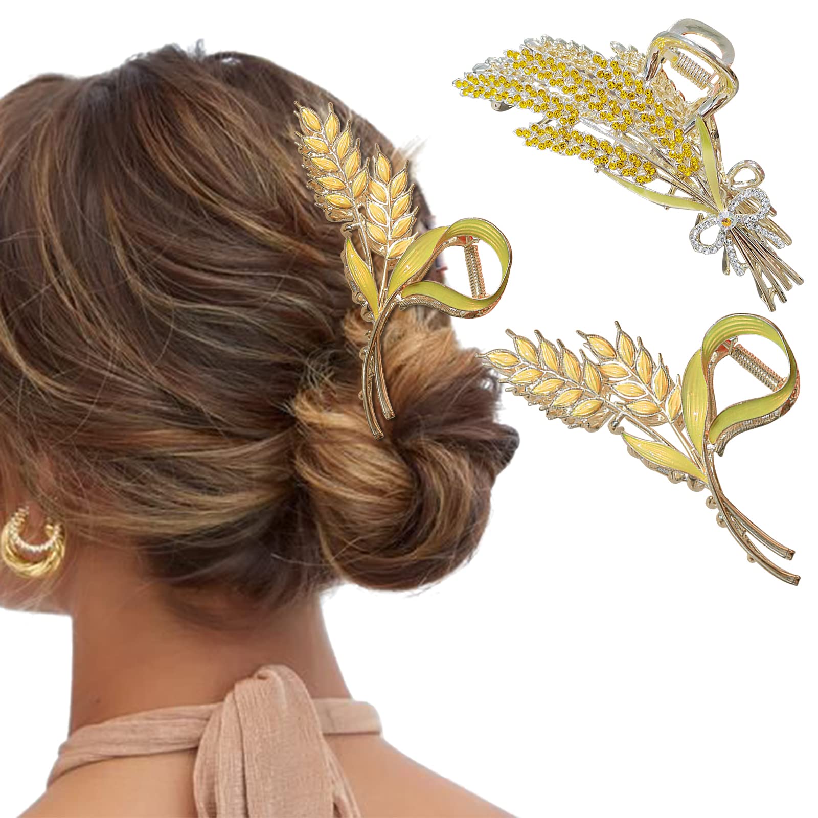 Large Non-Slip Metal Sparkly Flower Hair Jaw Clips for Women - Strong Hold Cute Hair Claws, Headwear Gifts (2Pcs)