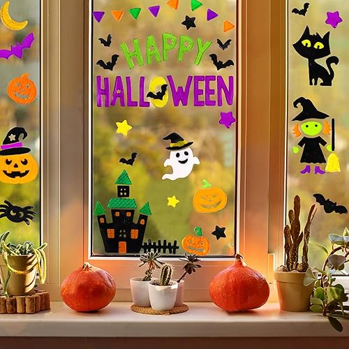 Miniatura 5 de JOICEE 6pcs Halloween Gel Window Clings - Pumpkins Witch Bats Spider Window Decors