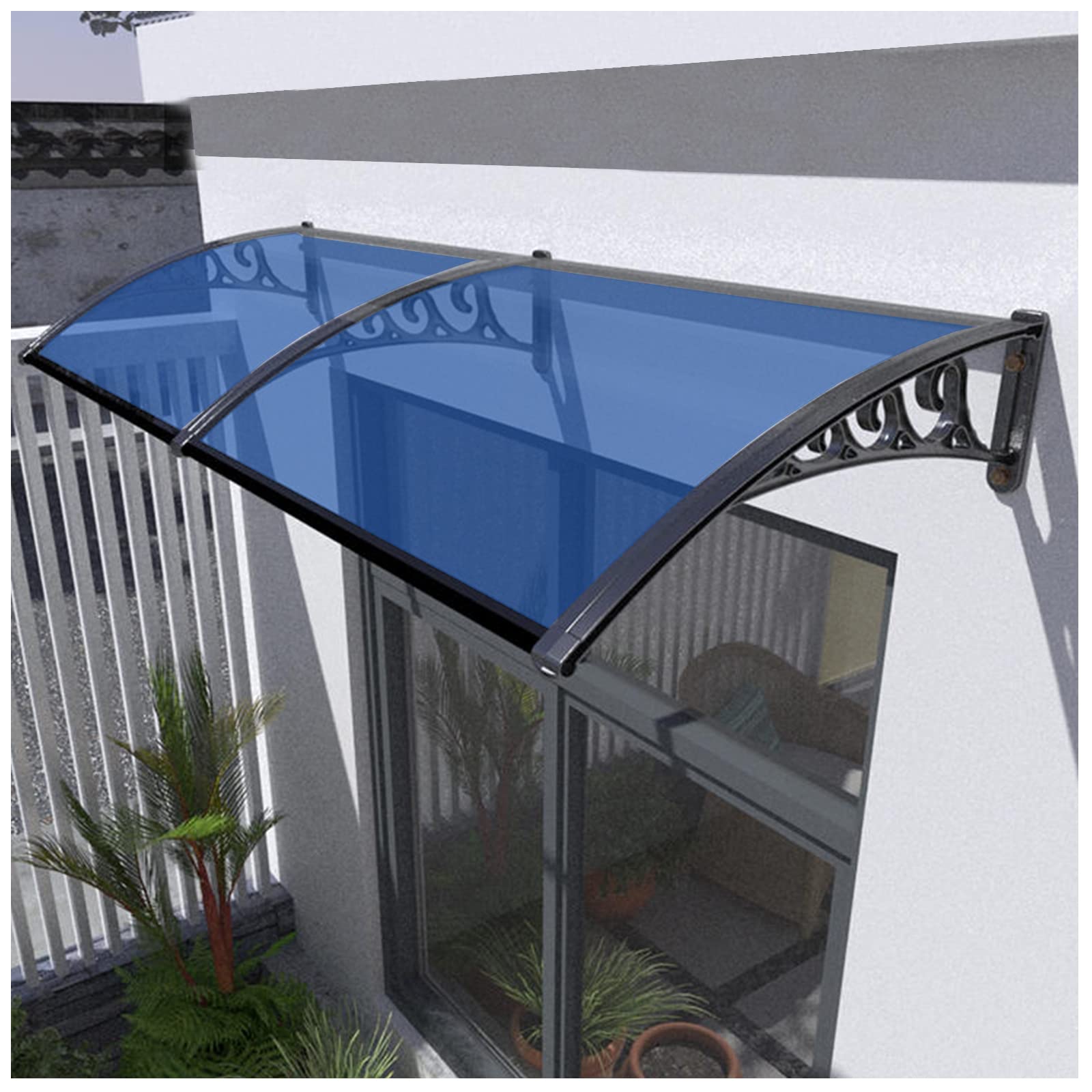 Polycarbonate Door & Window Awning - 24x55 Inch Outdoor Canopy For Rain & Sun Protection, Aluminum Frame, Easy Install