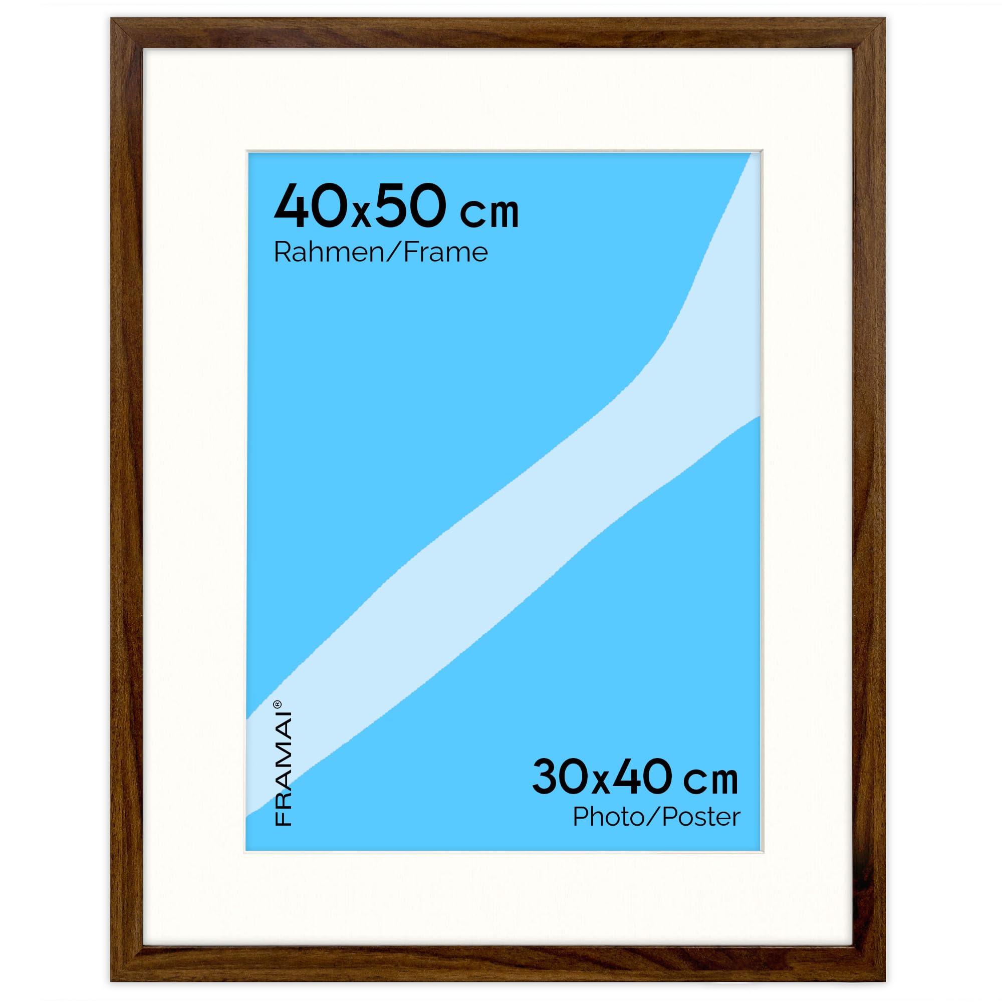 FRAMAI® Bilderrahmen [SIZE] cm in [COLOUR] – mit Passepartout – MDF Holzrahmen, bruchsicheres Plexi, umweltfreundlich, mit Aufhängung & Ständer – Hochformat & Querformat