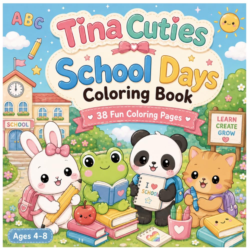 Tina Cuties: School Days Coloring Book: 38 Cute Kawaii School-Themed Coloring Pages for Kids Ages 4–8 (Tina Cuties Coloring book)
