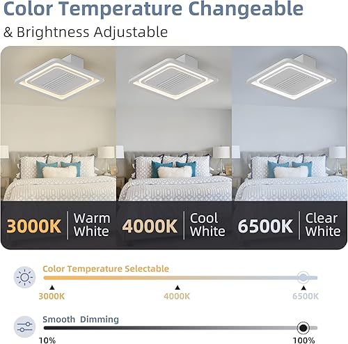 Miniatura 2 de REYDELUZ Ventiladores de techo modernos con luces y control remoto, ventilador de techo de perfil bajo de 22 pulgadas, montaje empotrado,
