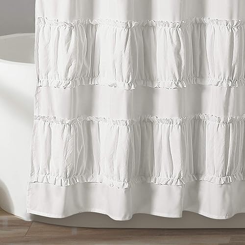 Miniatura 4 de Lush Decor, Cortina de ducha blanca Nova con volantes de 72 x 72 pulgadas