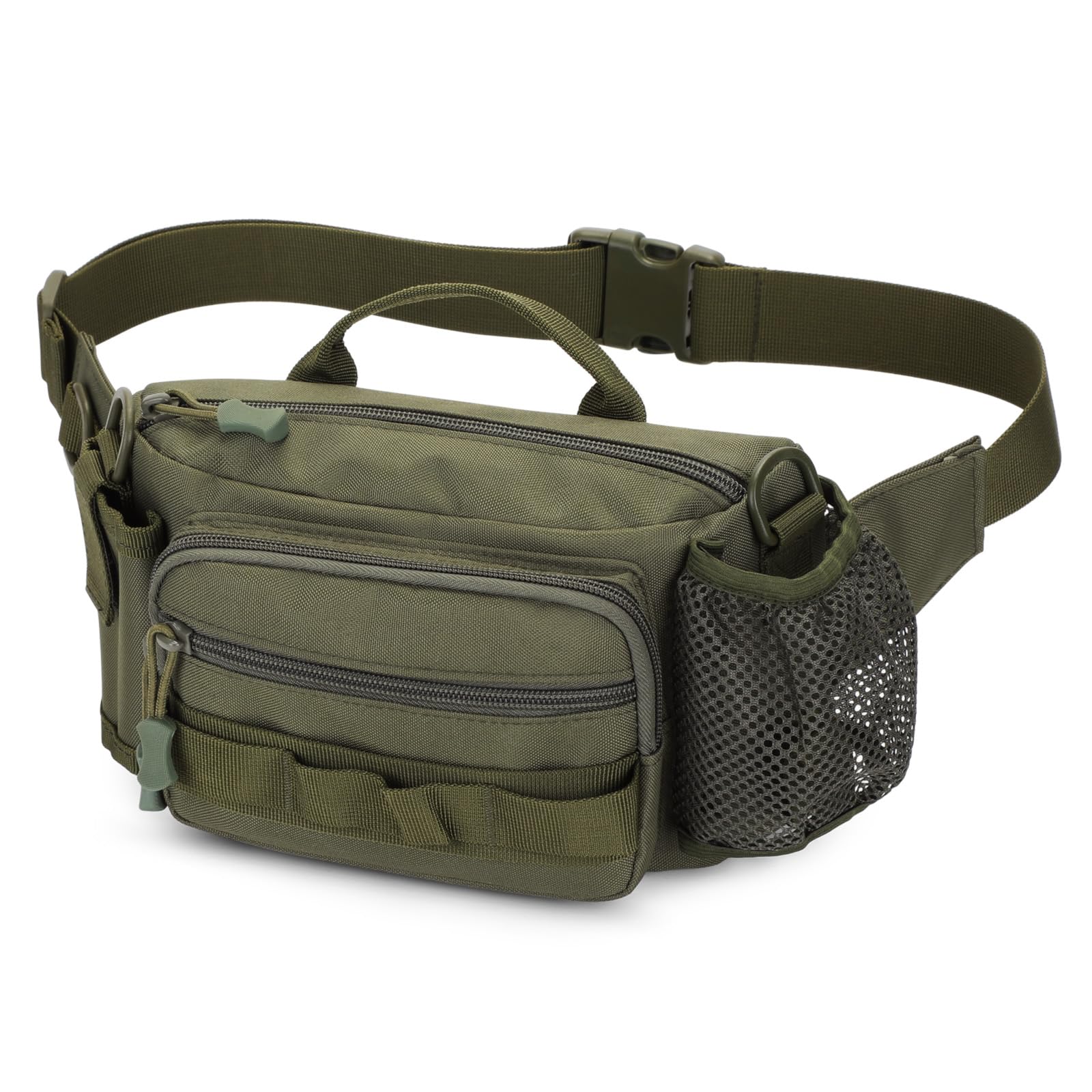 Huntvp Waist Bag Bumbag with Bottle Holder, Waist Fanny Pack Belt Crossbody Chest Bum Bags for Men and Ladies Hiking, Camping, Cycling, Running, Dog Walking (Green)