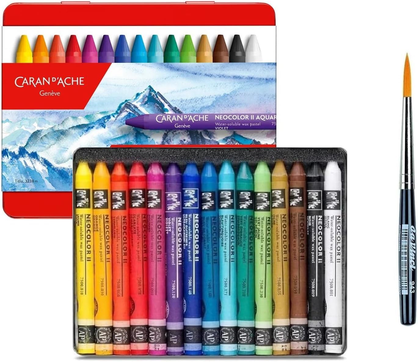 Caran d'Ache Neocolor II, Pasteles de cera acuarelables, Lápices de cera Aquarellables Lote de 15 Y DAVINCI 943