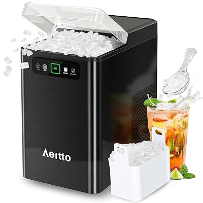 Aeitto Nugget Ice Maker Countertop, Pellet Ice Machine Soft Chewable Ice 40lbs/Day, One-Click Operation, Auto Self-Cleaning Crushed Ice Makers Stainless with Scoop for Home/Kitchen/Office (Black)