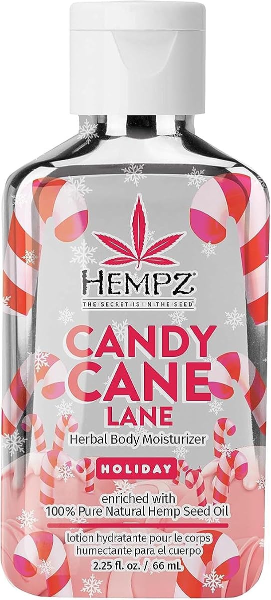 Limited Edition Peppermint Cane Herbal Body Lotion, Candy, (2.25 Oz) | Hemp-derived formula softens and hydrates skin for lasting comfort all day
