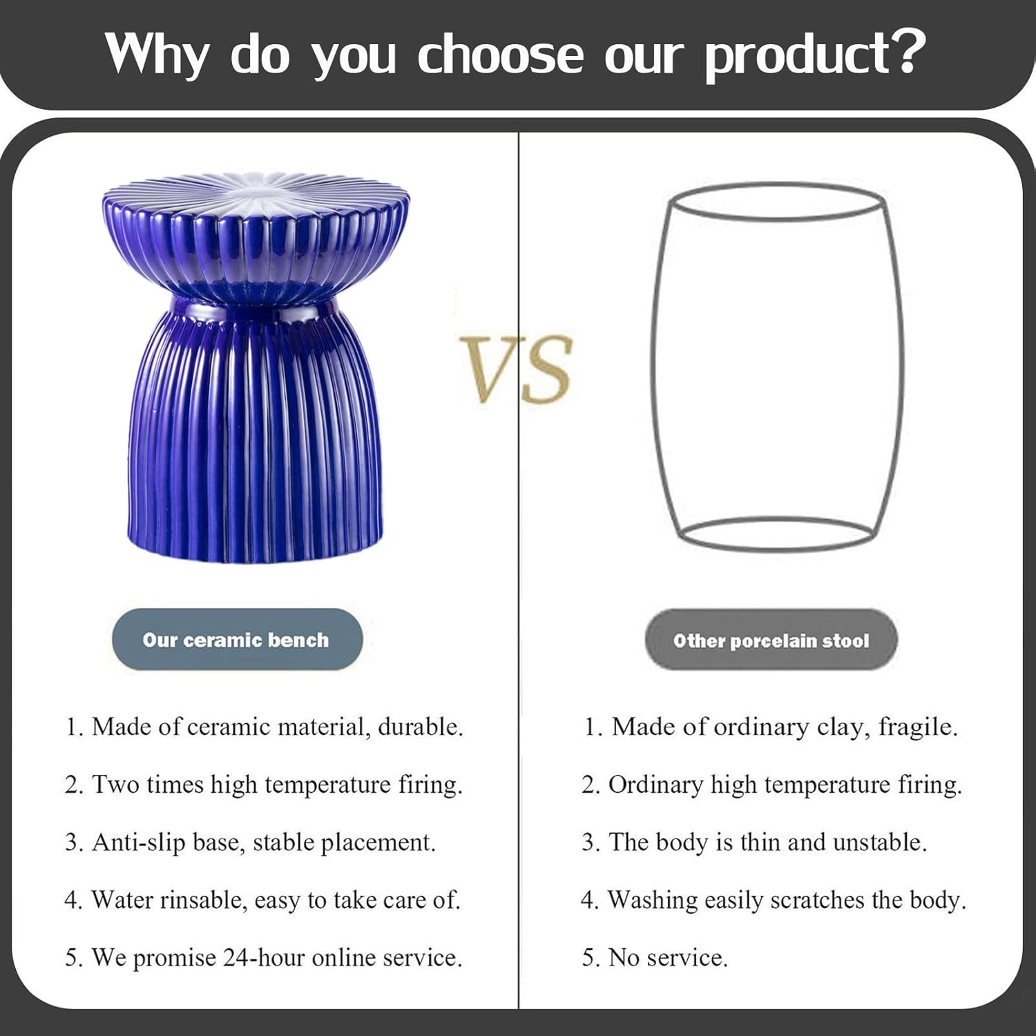 Decorative garden stools, Decorative Ceramic Garden Stool, Glazed Side Table Living Room Shoe Changing Stool, Suitable for Living Room, Balcony, Garden, Etc.(Black)