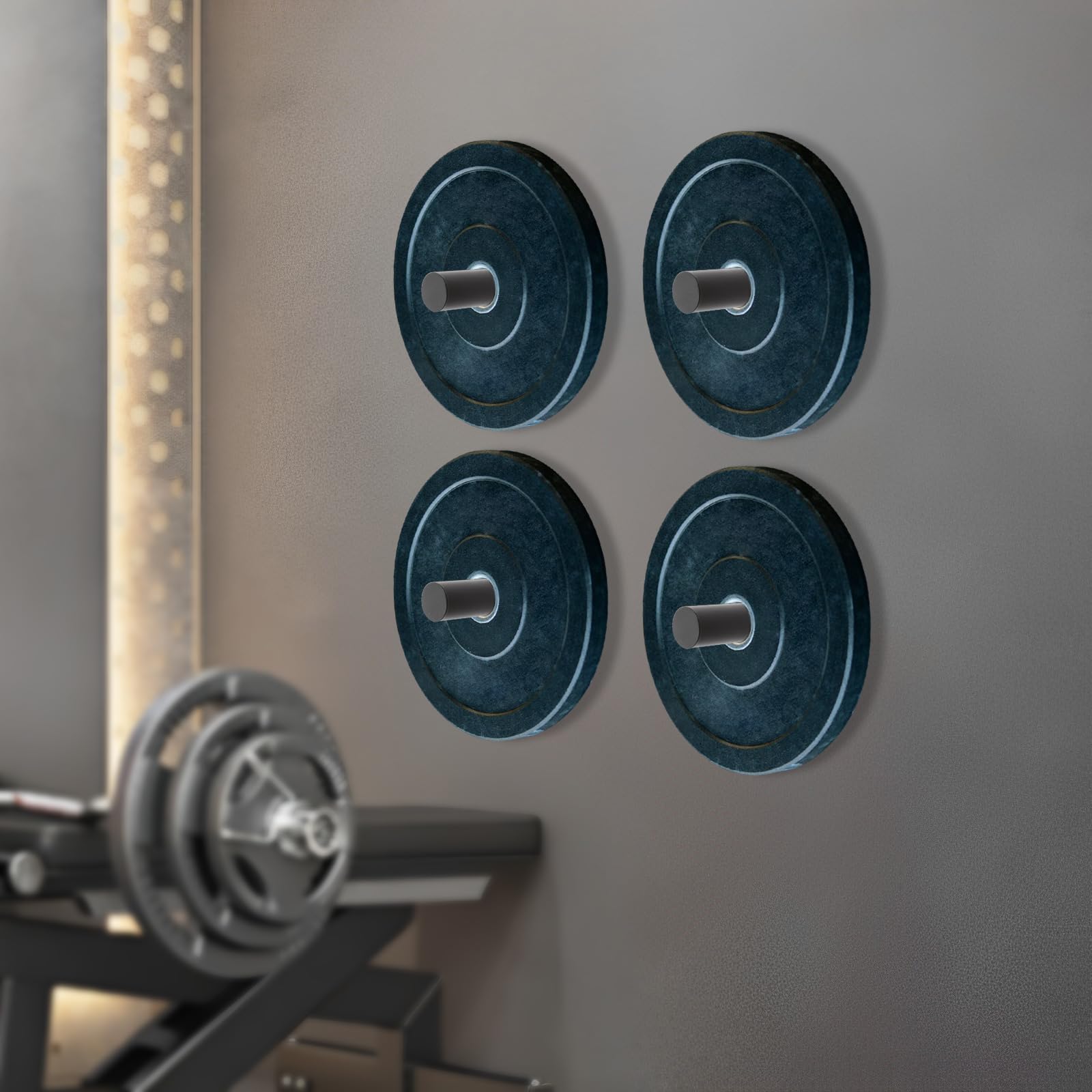 Juego de 4 soportes de pared para discos olímpicos con capacidad de carga de 80 kg – Soporte para pesas de acero de aleación resistente para sesiones de entrenamiento que ahorran espacio