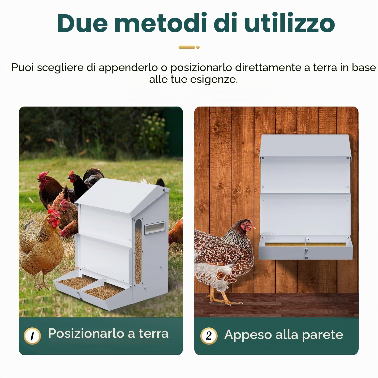 25LB Mangiatoia Automatica per Polli in Acciaio Inox Mangiatoia per Polli da Appendere Appesa con Pala e Coperchio Alimentatore Automatico per Pollame Galline Anatre Tacchini