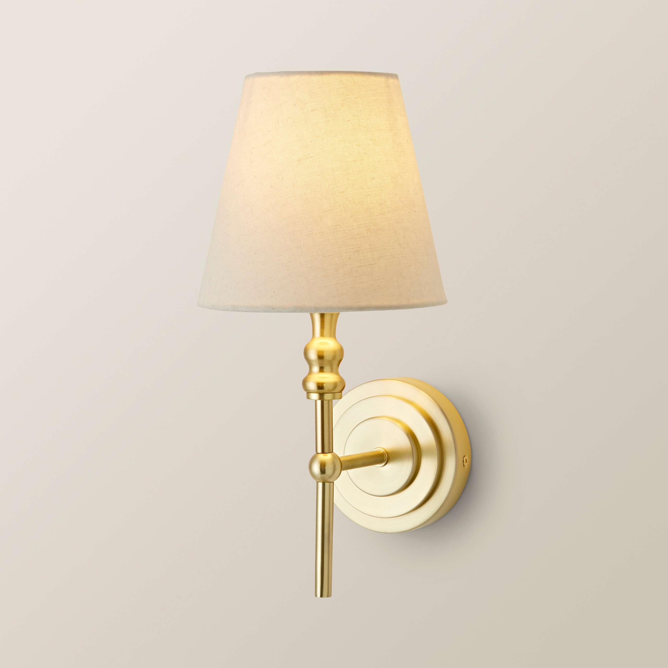 Valuelights Maggie Brushed Gold Wall Lamp With Linen Tapered Lamp Shade