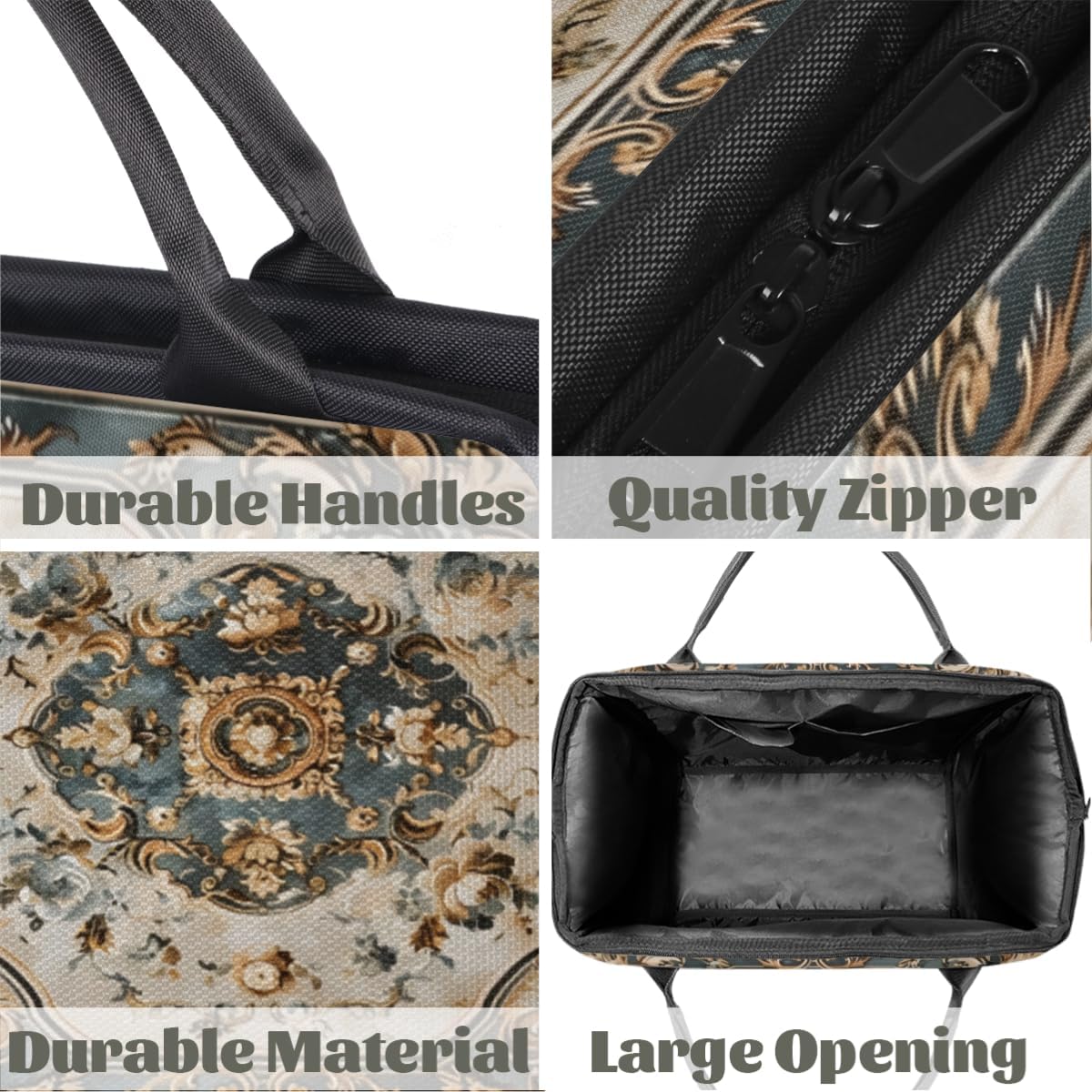 Duffel Bags Gym Bag for Women Men, Travel Duffel Bag with Trolley Sleeve, Waterproof Sports Gym Bag Weekender Overnight Bag Carry On Tote Bag for Gym Travel Sport, Tile Flowers Ornament Pattern - Image 4