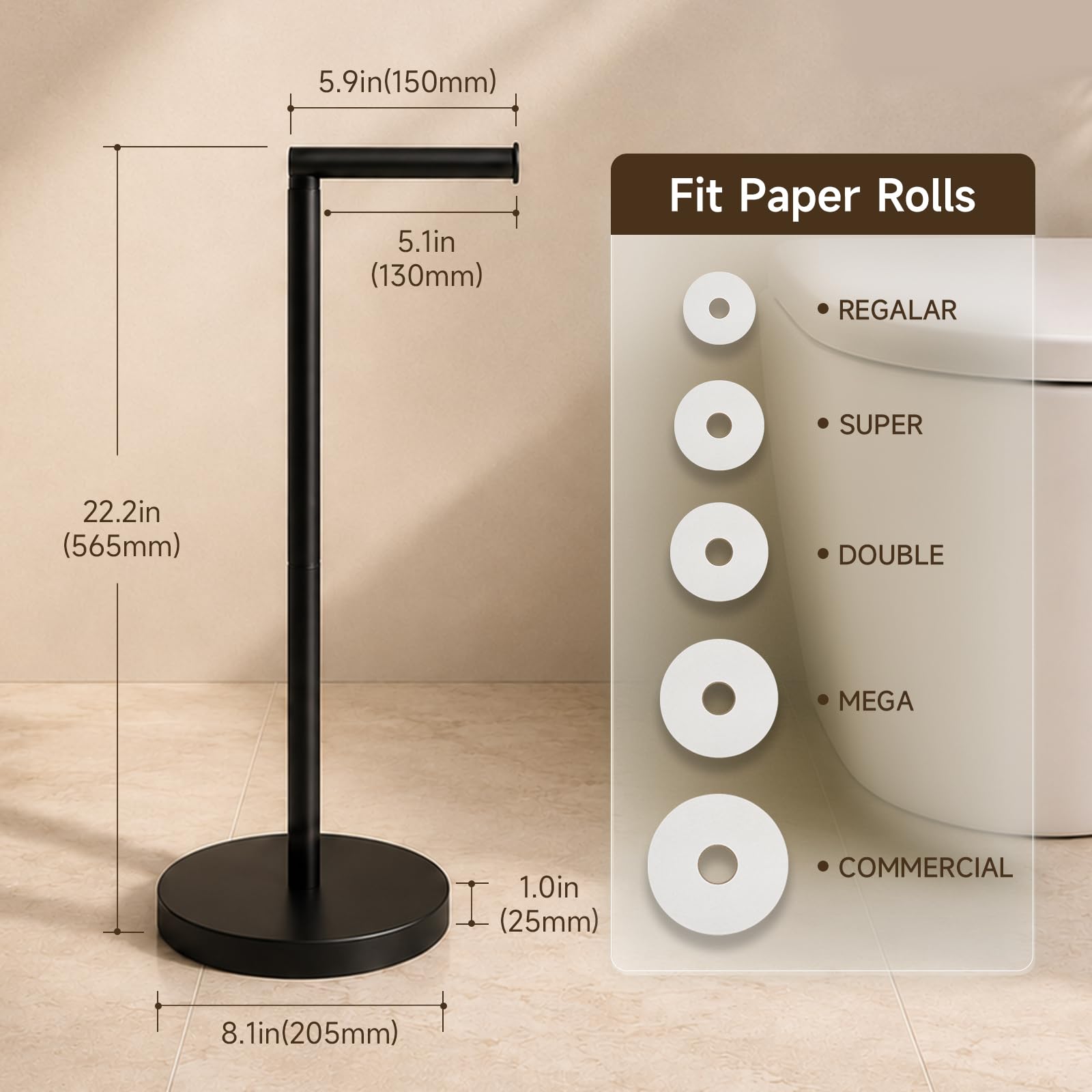 Matte Black Freestanding Toilet Paper Holder Stand, 3.3 lbs Base — Amazon image 6