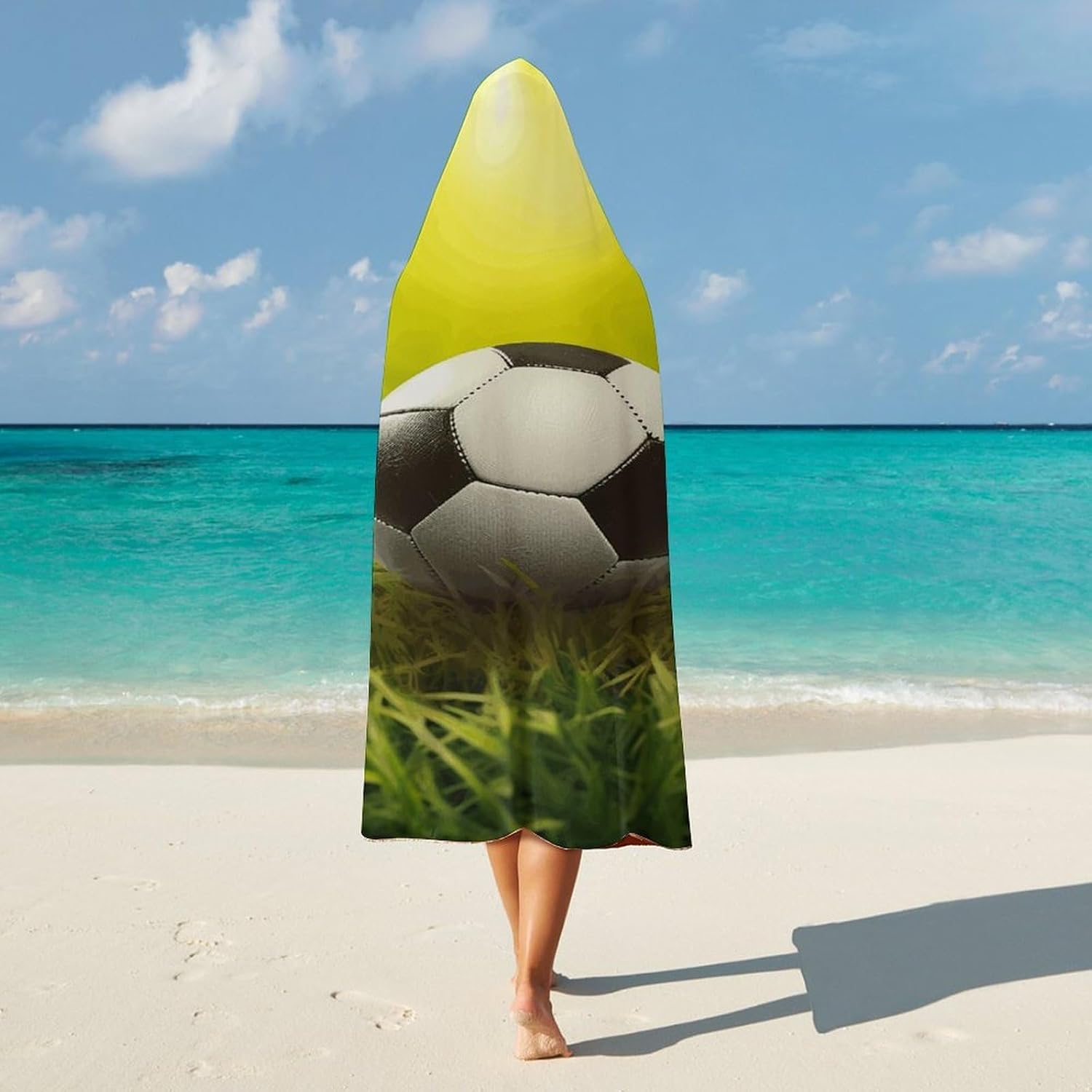 Football on Grass Hooded Blanket Cozy And Functional,Wearable Blanket Hoodie for Women Men,Blanket Poncho Presents60 x80