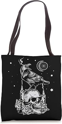 Black Crow Raven Skull Viking Norse Occult Gothic Tote Bag