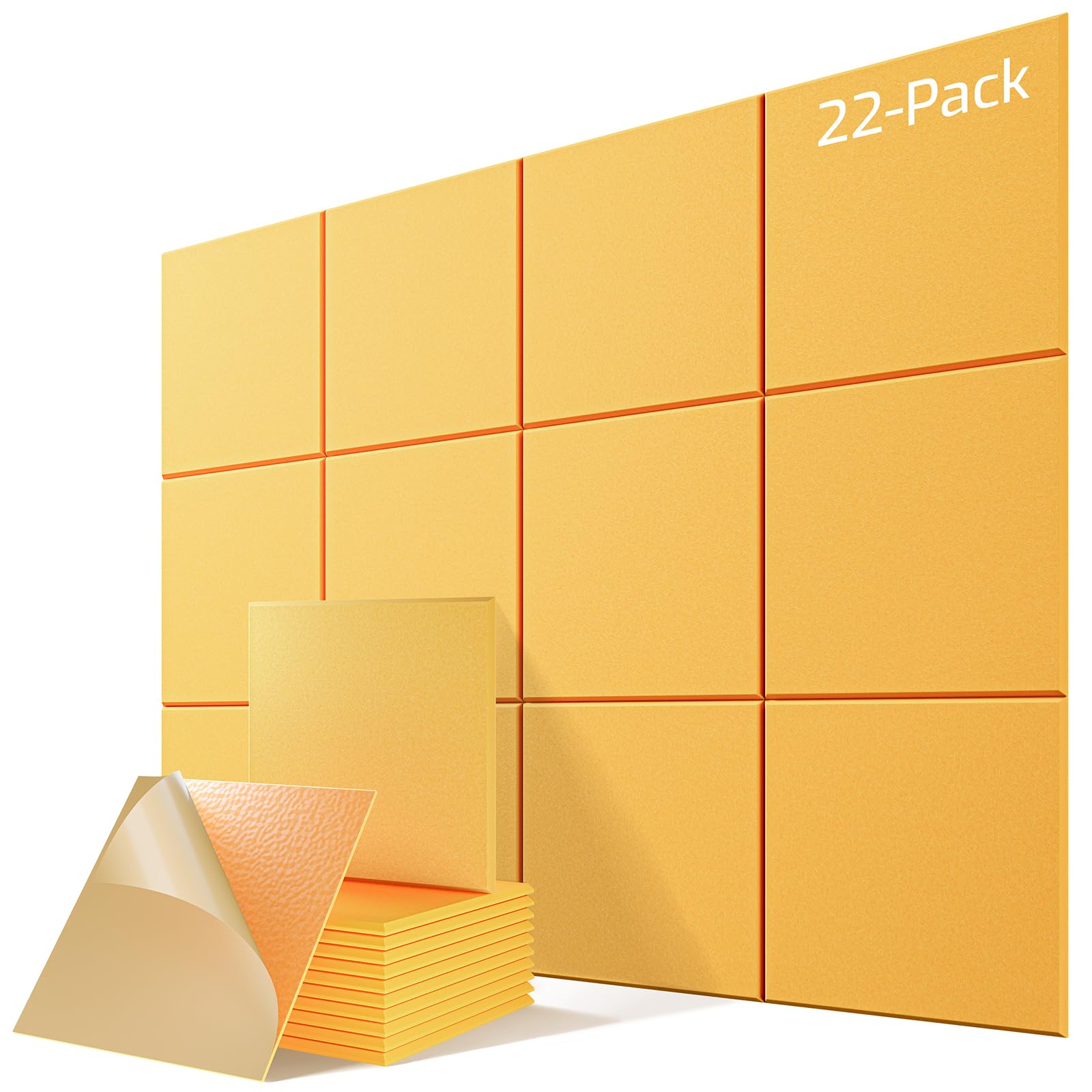 22 Pack Self-Adhesive Acoustic Panels, 12" X 12" X 0.4" High-Density Sound Proof Foam Panels for Walls, Soundproof Wall Panels for Home &amp; Office (Gold)