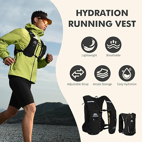 Miniatura 5 de AONIJIE Chaleco de hidratación para correr para hombres y mujeres, mochila de hidratación de 8 litros, paquete con bolsillo para vejiga de agua de 2