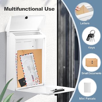 KINGCEPHAS Post Box,Wall Mounted Letterbox with Combination Lock (White)