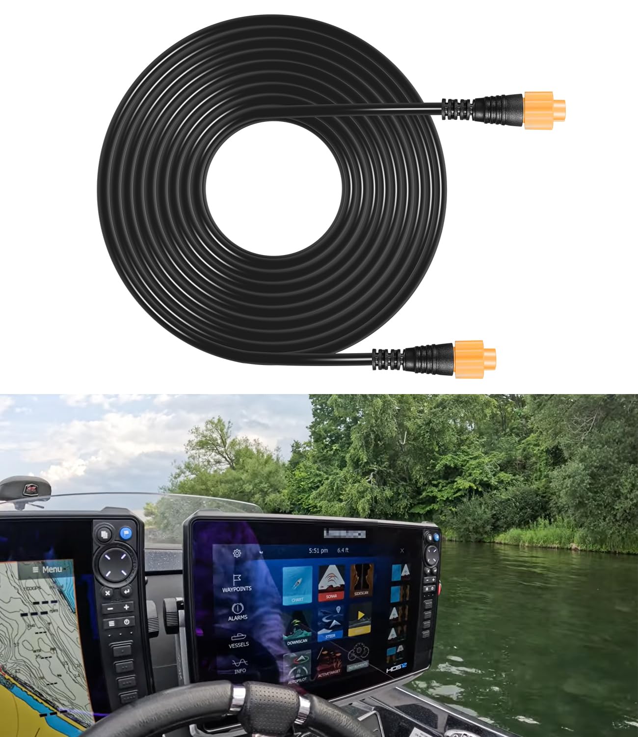 25' Ethernet Cable Compatible with Lowrance Fishfinder/Chartplotter Networks, Replace ‎000-0127-30