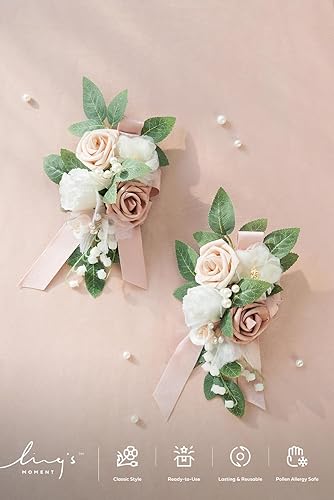 Miniatura 6 de Ling's Moment Ramilletes de hombros florales de rosa polvorienta y rubor, ramillete de madre de la novia, juego de 2, para aniversario de ceremonia
