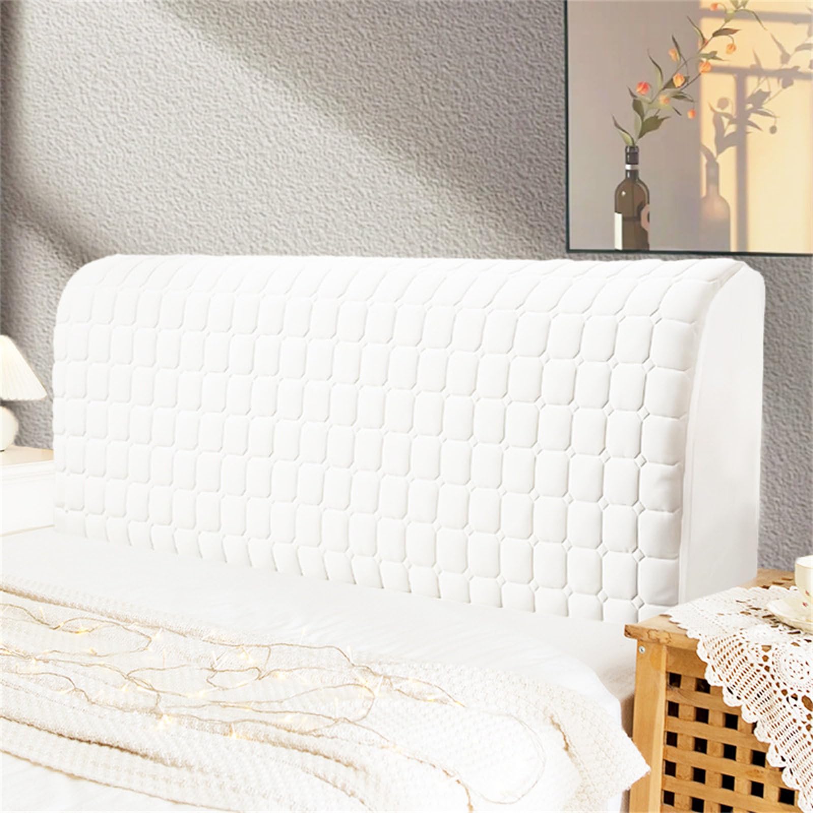 Chickwin Funda de Cabecera de Cama, Acolchada Cubierta para Cabecero de Cama, Funda de Protección de Cabecera Elástica, Protectora de Cabeceros para Decoración Dormitorio (150cm,Blanco)