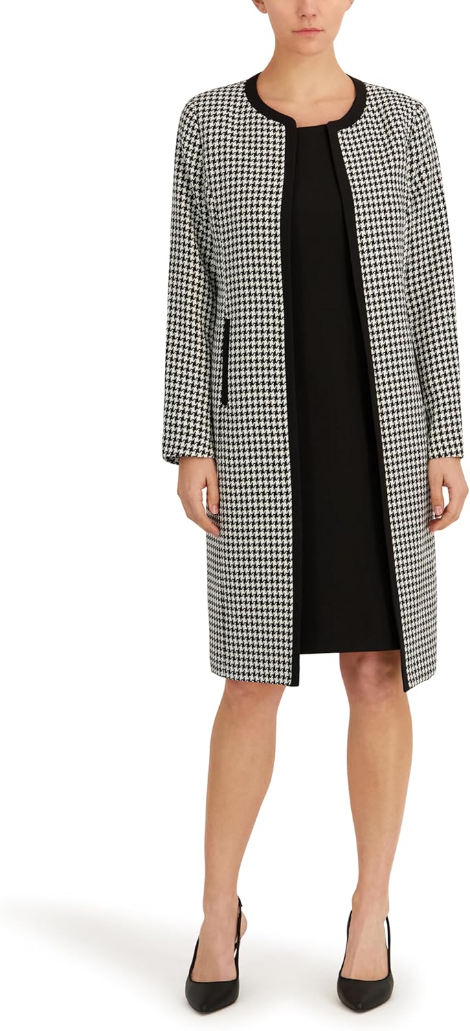 Le Suit Women's Houndstooth Topper with Framing & Sheath Dress