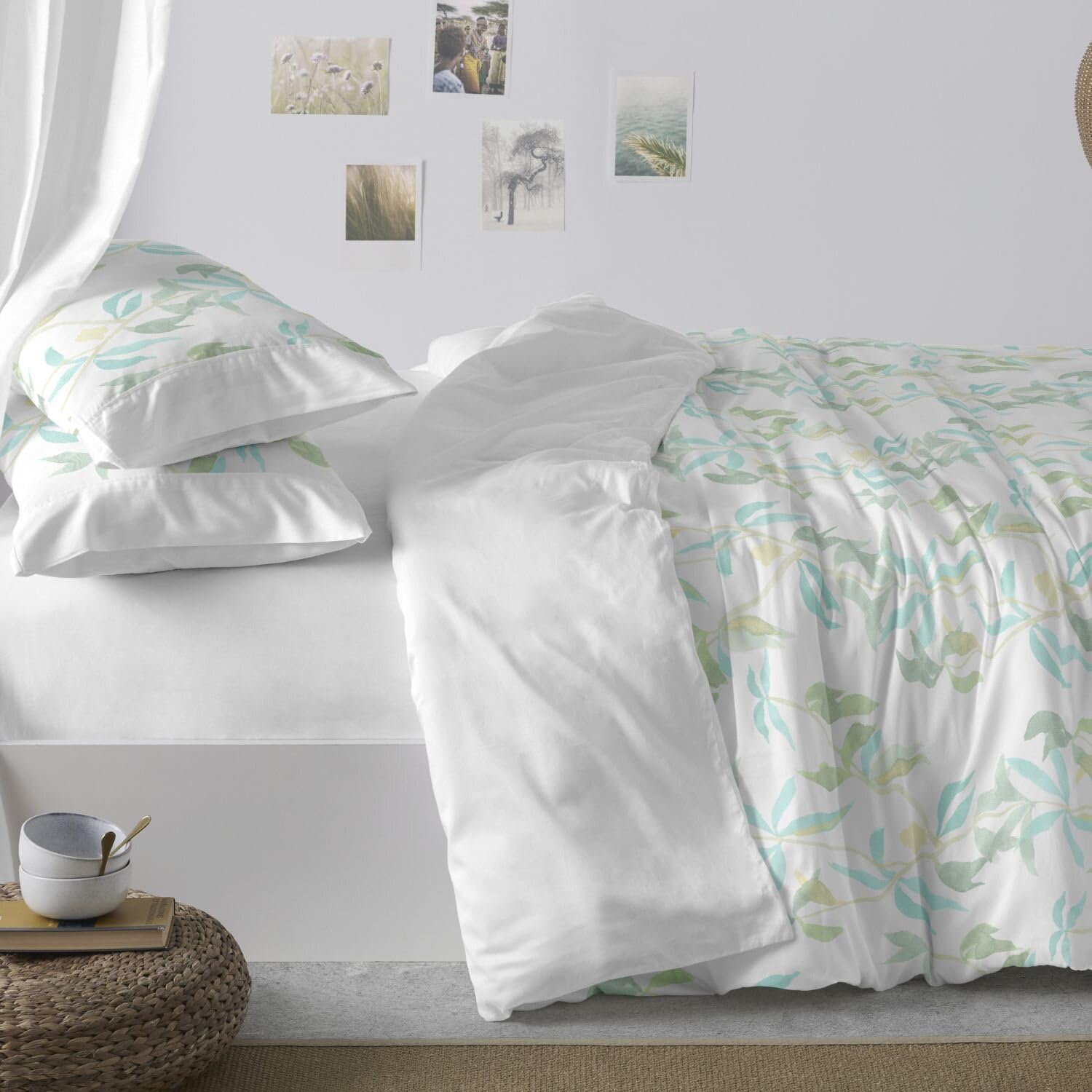 Burrito Blanco | Funda Nórdica Estampada Algodón 200 Hilos Cama 135 Verde | Incluye Bajera y 2 Fundas de Almohada | Cierre de Botones | 100% Algodón | Tacto Suave | Larga Duración | Fácil Planchado