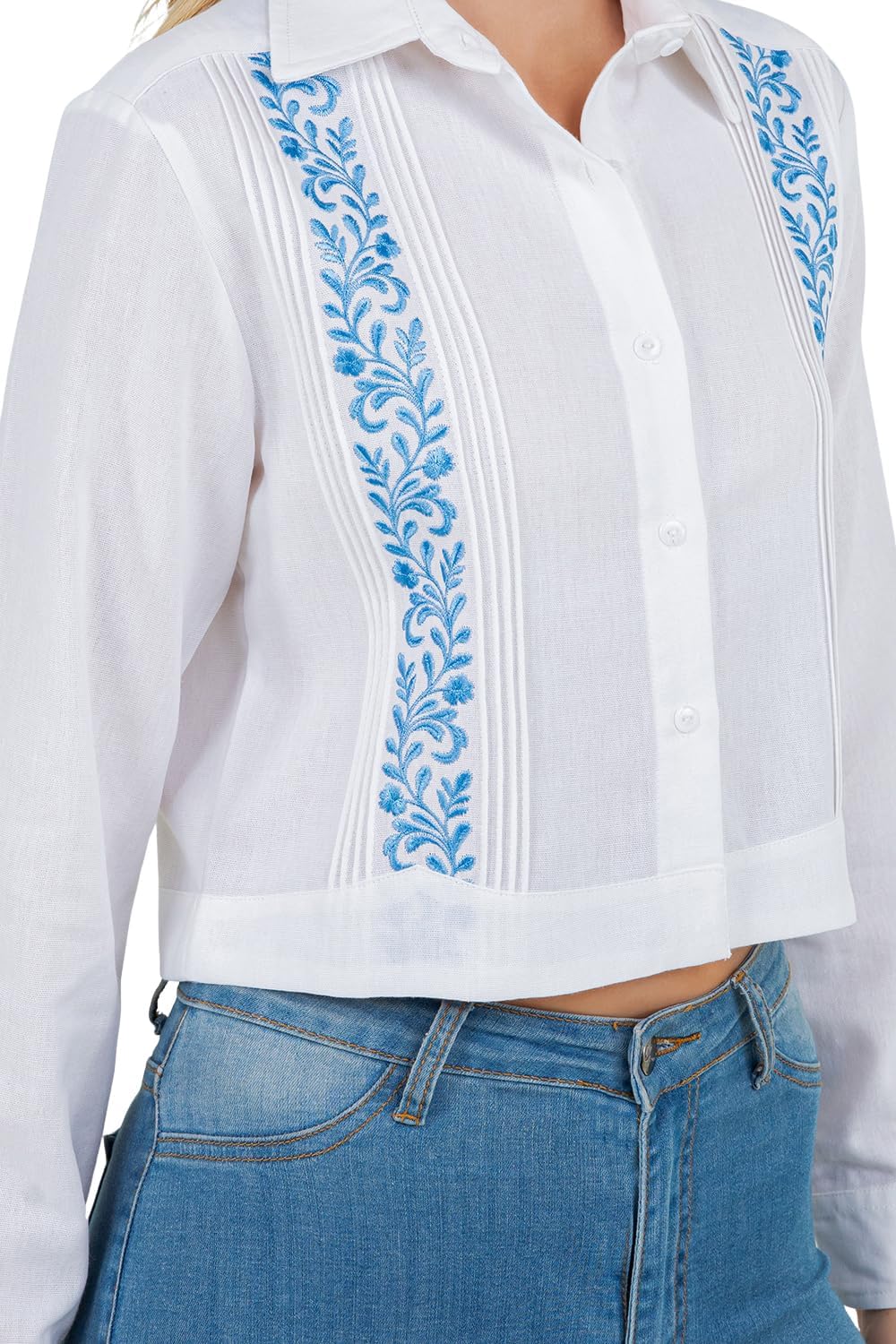 Mojito Women's Stylish Cropped Guayabera Shirt with Embroidery - Image 5