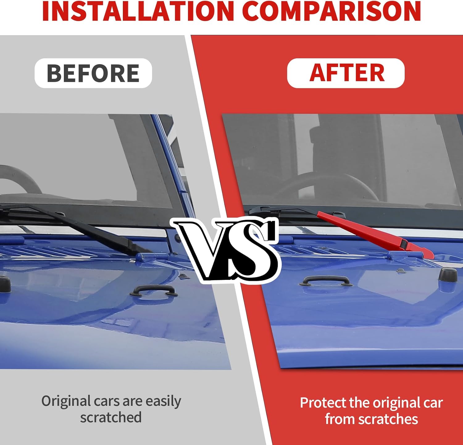 Jimen Fit for Jeep Wrangler JK & Unlimited 2007-2018, 4PCS Front Windshield Wiper Cover & 4PCS Rear Window Wiper Blade Trim (Red)