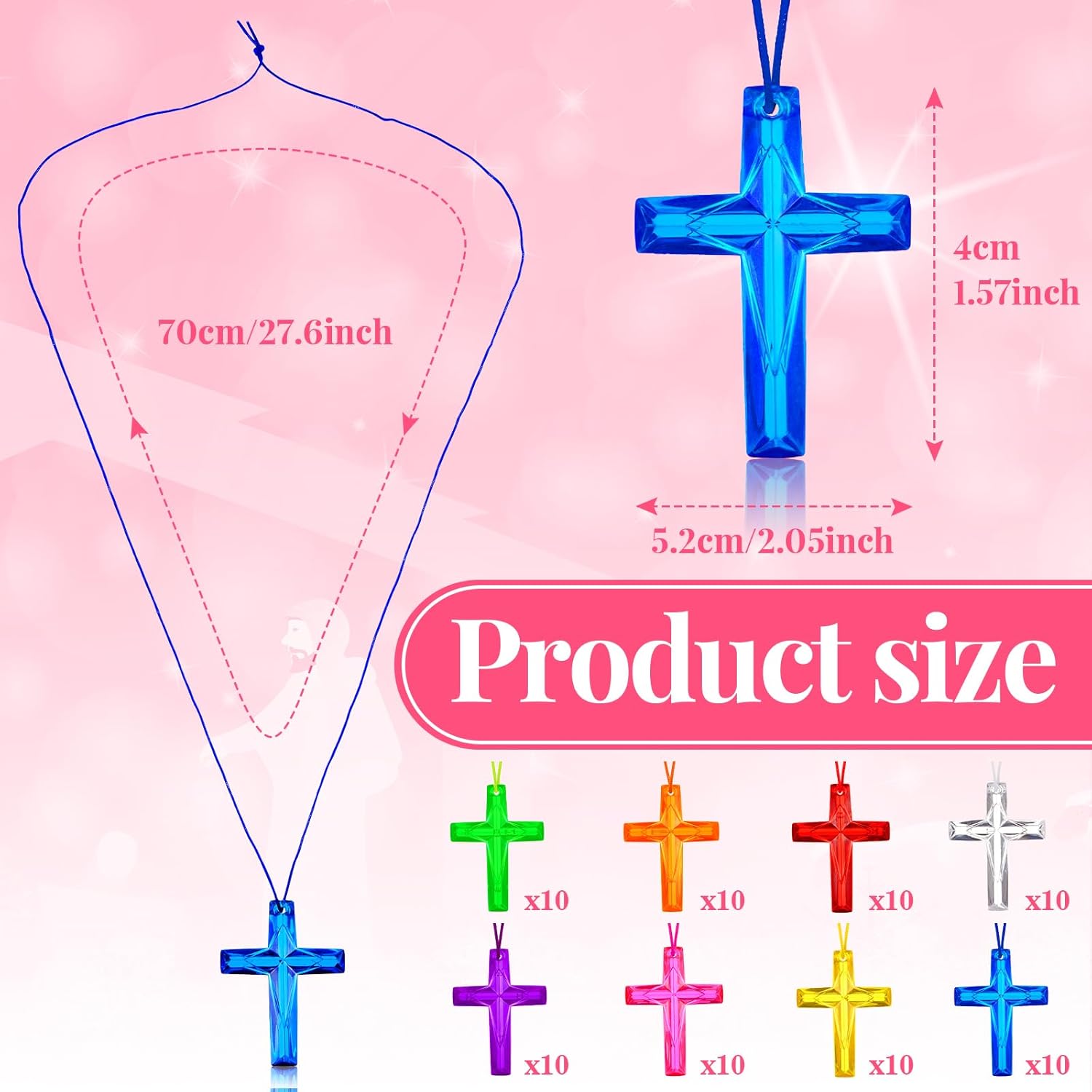 160 Pcs Cross Necklace & Keychain, Plastic Cross Necklace Christian Gift Bulk Religious Party Favors Toy for Sunday School Church Easter Vacation Bible School Operation Christmas, 8 Colors - Image 2